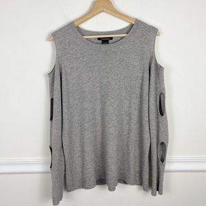 7 seasons Gray Cold Shoulders Cut out Sleeved 100% Cashmere Sweater Size Medium